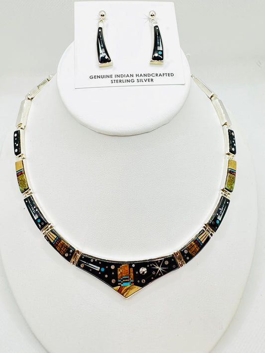 Multi Stones Inlay, Necklace, Multi Stones Inlay, Story T Navajo Made