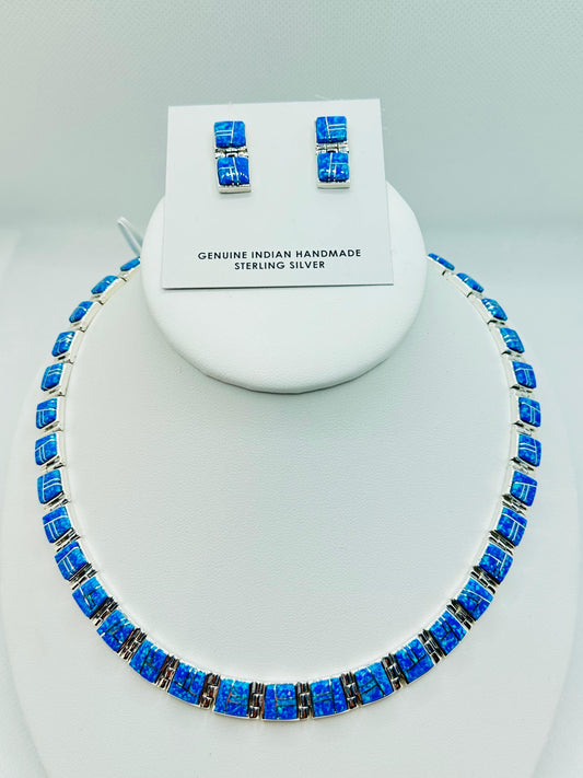 Blue Opal Necklace,  Inlay, Navajo Made