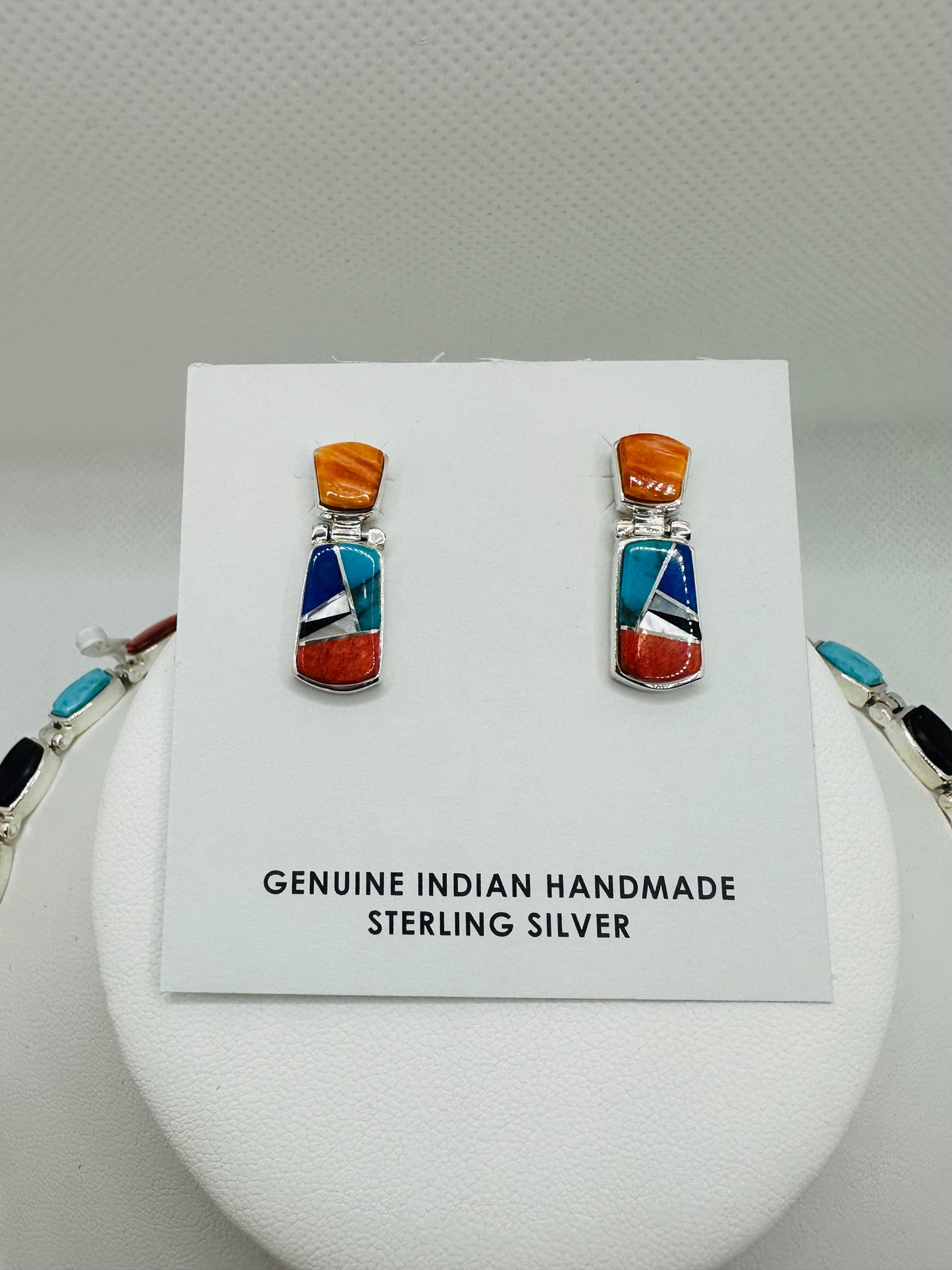 Handmade Necklace, Multi color Stones Inlay, Navajo Made