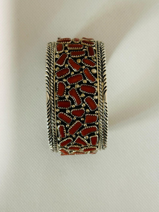 Navajo Sterling Silver Coral Bracelet