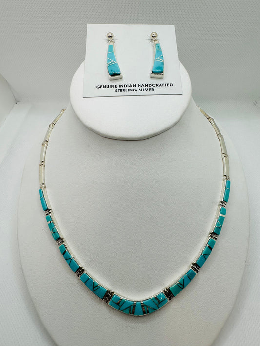 Turquoise Necklace,  Opal-Multi Stone Inlay, Navajo Made