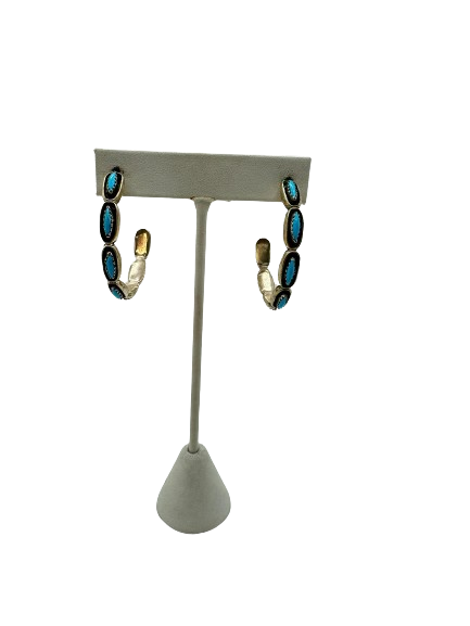 Earring, Kingman, turquoise hoops ￼