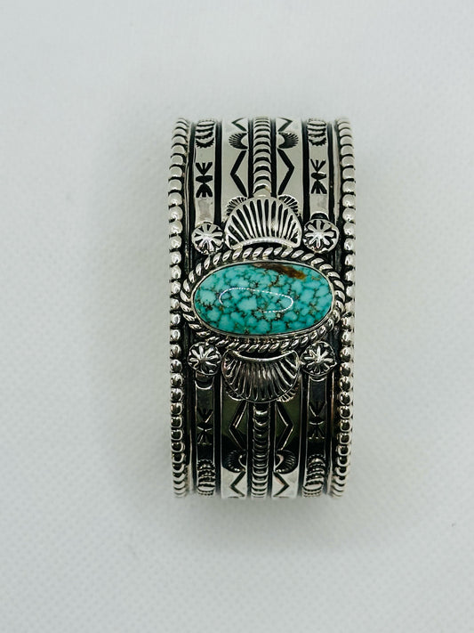 1-Stone Kingman Turquoise Storyteller Bracelet By Navajo Artist CHARLES JONSON (TSF).