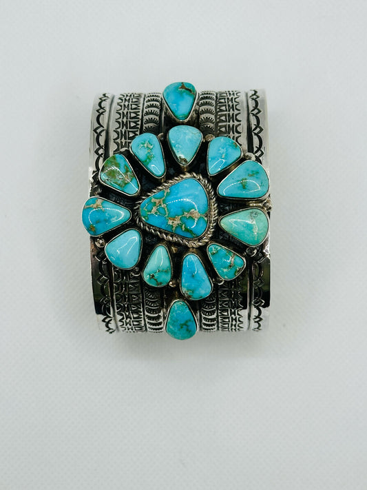 Bracelet Set With 14 Kingman Turquoise Stones Designed By Navajo Artist MAYNARD GARCIA .