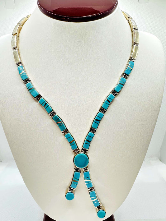 Sleeping beauty Necklace, Turquoise Stone Inlay, Navajo Made