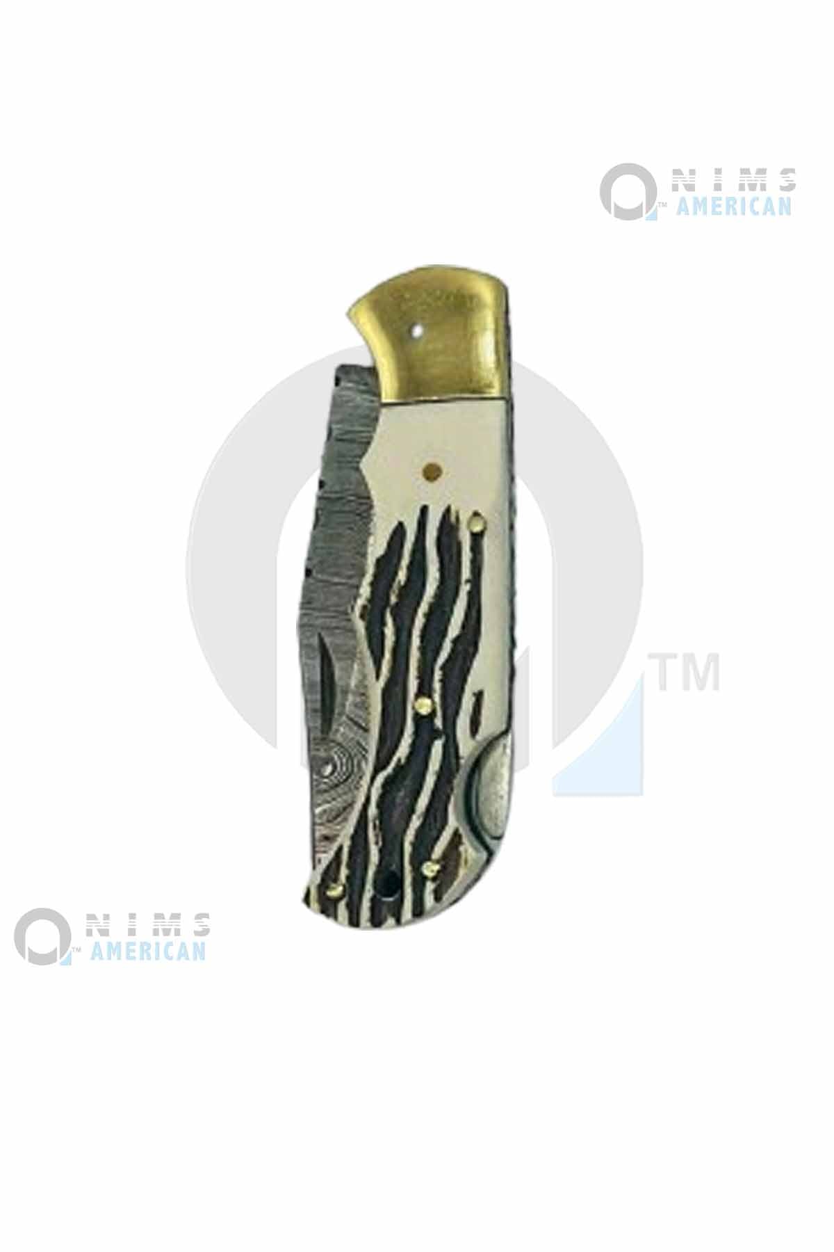 31120-NIMS 4" Handmade Damascus Pocket Knife Back Lock Folding Knife