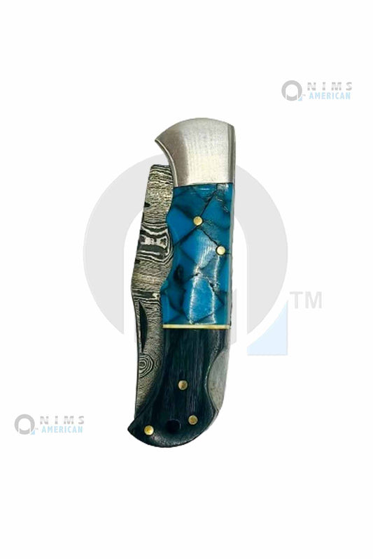 31090- NIMS 4" Handmade Damascus Pocket Knife Back Lock Folding Knife