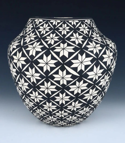 Large Acoma Pueblo Hand Coiled Eye Dazzler Pottery Bowl